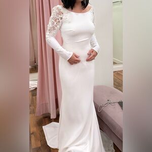 Badgely Mischka long sleeve low back wedding dress